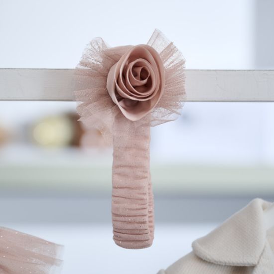 αξεσουάρ για τα μαλλιά κορδέλα με χειροποίητο λουλούδι και τούλι με γκλίτερ