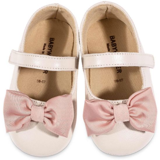 Εικόνα της Γοβάκι Μονή Μπαρέτα με Υφασμάτινο Χειροποίητο Φιογκάκι MI1646 Εκρού Ροζ