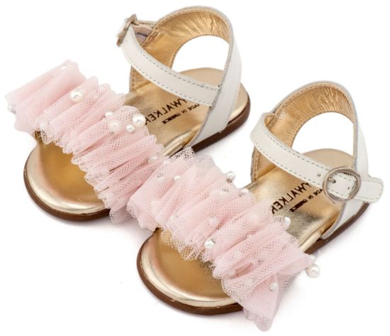 Εικόνα της Πέδιλο με Χειροποίητο Διακοσμητικό απο Τούλι και PRI2656 Εκρού Ροζ 