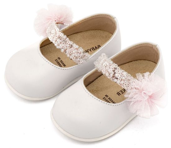 Εικόνα της Γοβάκι Μονή Μπαρέτα Διακοσμημένο με Τρέσα και Τούλινο Πον Πον PRI2657 Λευκό Ροζ