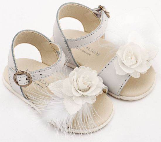 Εικόνα της Πέδιλο Διακοσμημένο με Χειροποίητο Λουλούδι με Πούπουλα PRI2662 Λευκό