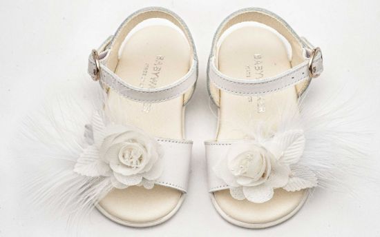 Εικόνα της Πέδιλο Διακοσμημένο με Χειροποίητο Λουλούδι με Πούπουλα PRI2662 Λευκό