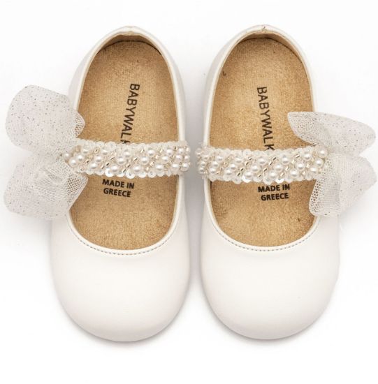 Εικόνα της Γοβάκι Μονή Μπαρέτα Διακοσμημένη με Χειροποίητο Διακοσμητικό BS3596 Λευκό