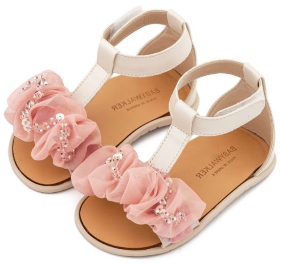 Εικόνα της Πέδιλο με Διακοσμητικό Οργάντζας BS3601 Εκρού Ροζ