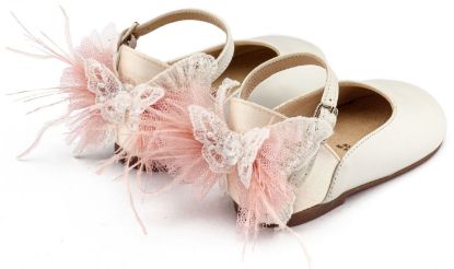 Εικόνα της Γαλλικό Γοβάκι με Διακοσμημένη Φτέρνα Πεταλούδα BW4891 Εκρού Ροζ