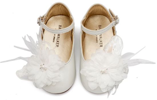 Εικόνα της Γαλλικό Γοβάκι με Χειροποίητο Chiffon Λουλούδι και Πούπουλα EXC5902 Εκρού