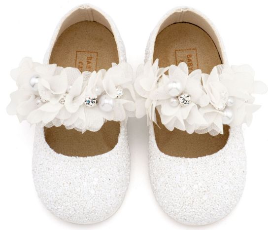 Εικόνα της Γοβάκι Μονή Μπαρέτα Στρας με Λουλούδια Πέρλες και Κρύσταλα Swarovski  LU6118 Λευκό