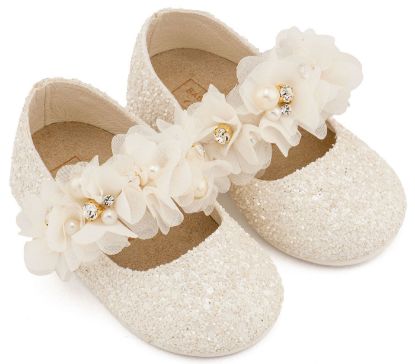 Εικόνα της Γοβάκι Μονή Μπαρέτα Στρας με Λουλούδια Πέρλες και Κρύσταλα Swarovski  LU6118 Εκρού