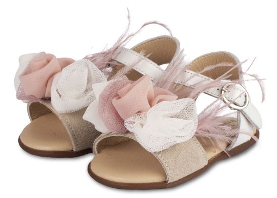 Picture of Πέδιλο Διακοσμημένο με Λουλούδια και Φτερά  PRI2616 Εκρού Ροζ