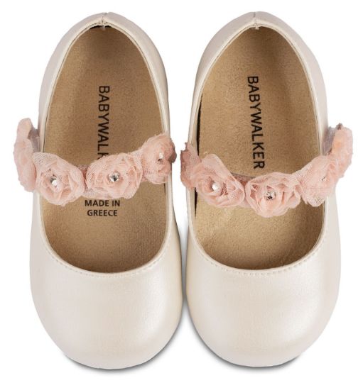 Picture of Γοβάκι Μονή Μπαρέτα με Λουλούδια BS3523 Εκρού Ροζ