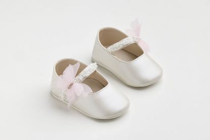 Εικόνα της K612P - Μπαλαρίνα αγκαλιάς σε εκρού τεχνόδερμα με χάντρες, πέρλες και ροζ πεταλούδα με στρας