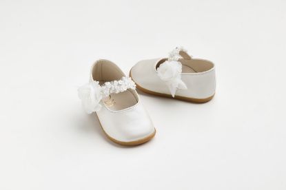 Εικόνα της K627E - Μπαλαρίνα για τα πρώτα βήματα σε εκρού τεχνόδερμα με παγιέτες και τριανταφυλλάκι