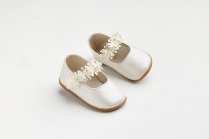 Εικόνα της K636E - Μπαλαρίνα για τα πρώτα βήματα σε εκρού τεχνόδερμα με δαντελένια τρέσσα με παγιέτες