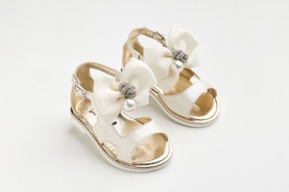 Εικόνα της KE15 - Σανδάλι περπατήματος σε εκρού δέρμα με φιογκο από εκρού σατεν και τούλι με στρας και πέρλα