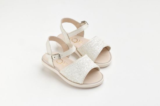 Εικόνα της K640E - Σανδάλι περπατήματος σε εκρού πέρλα δέρμα και off white ματ γκλιτερ