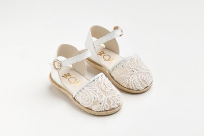 Εικόνα της K654A - Εσπαντρίγια περπατήματος σε εκρού δέρμα και διαφάνεια με δαντέλα