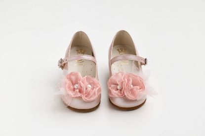 Εικόνα της K6117P - Μπαλαρίνα περπατήματος σε dusty pink δέρμα με χειροποίητο διακοσμητικό σε σάπιο μήλο, γκλιτερ και πουα τούλι