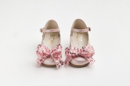 Εικόνα της K6118P - Μπαλαρίνα περπατήματος σε dusty pink δέρμα με χειροποίητο dusty pink – φούξ φιόγκο