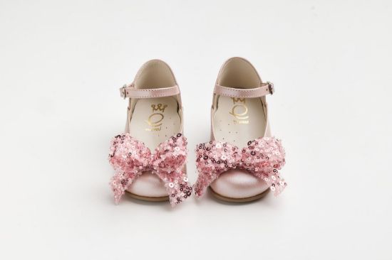 Εικόνα της K6118P - Μπαλαρίνα περπατήματος σε dusty pink δέρμα με χειροποίητο dusty pink – φούξ φιόγκο