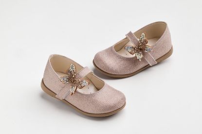 Εικόνα της K6121P - Μπαλαρίνα περπατήματος σε dusty pink γκλιτερ με στρας πεταλούδα