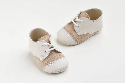 Εικόνα της A603E - παπουτσάκι αγκαλιάς σε εκρού λείο δέρμα και μπεζ καστόρ δέρμα