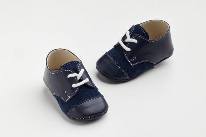 Εικόνα της A603M - παπουτσάκι αγκαλιάς σε μπλε λείο δέρμα και μπλε καστόρ δέρμα