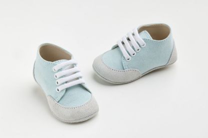 Εικόνα της A604B - παπουτσάκι αγκαλιάς σε λευκό καστόρ δέρμα και βεραμάν / aqua συνθετικό καστόρ