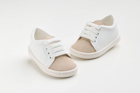 Εικόνα της FS61E - παπουτσάκι σε λευκό δέρμα και μπεζ καστόρ δέρμα