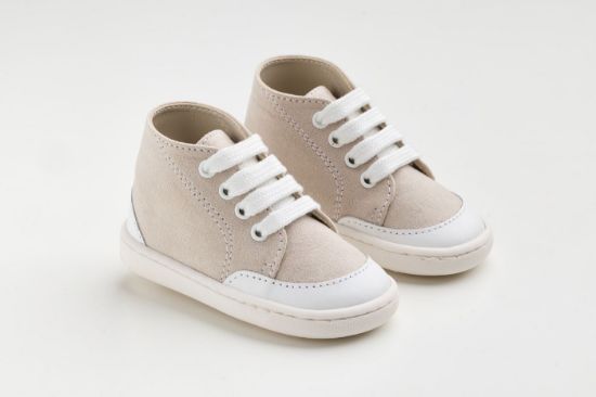 Εικόνα της FS65E - μποτάκι σε μπεζ συνθετικό καστορ και λευκό λείο δέρμα