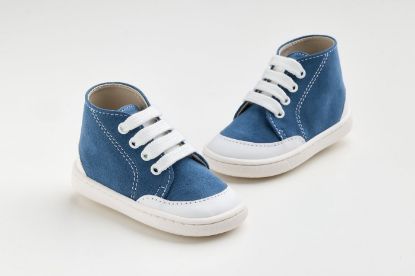 Εικόνα της FS65M - μποτάκι σε μπλε συνθετικό καστορ και λευκό λείο δέρμα