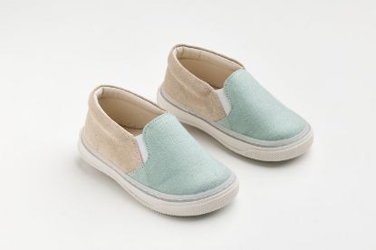 Εικόνα της A620X - εσπαντρίγια περπατήματος, σε μέντα ύφασμα και μπεζ καστόρ δέρμα