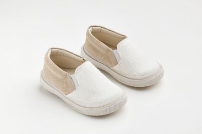 Εικόνα της A620E - εσπαντρίγια περπατήματος, σε λευκό ύφασμα και μπεζ καστόρ δέρμα