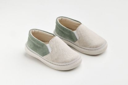 Εικόνα της A620B - εσπαντρίγια περπατήματος, σε μπεζ ύφασμα και μέντα καστόρ δέρμα