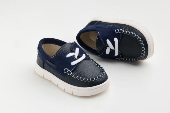 Εικόνα της A625M - παπουτσάκι boat περπατήματος σε μπλε δέρμα και μπλε καστόρ δέρμα