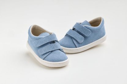 Εικόνα της FS63P - παπουτσάκι σε γαλάζιο καστόρ δέρμα, κλείσιμο με Velcro