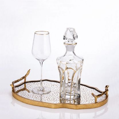 Σετ κουμπάρου με κρυστάλλινη καράφα και χρυσό δίσκο με ανάγλυφο καθρέπτη