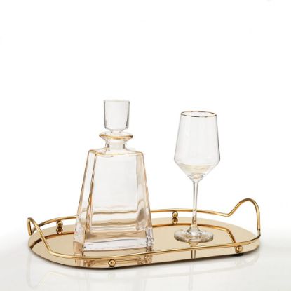 Σετ κουμπάρου με χρυσό οβάλ δίσκο καθρέπτη & Καράφα Bohemia