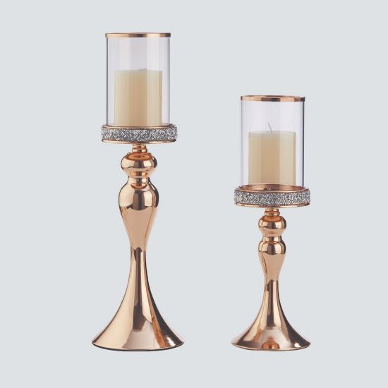 Σετ λαμπάδων γάμου με κρυστάλλινα κηροπήγια, σε χρυσό χρώμα και αρωματικά κεριά