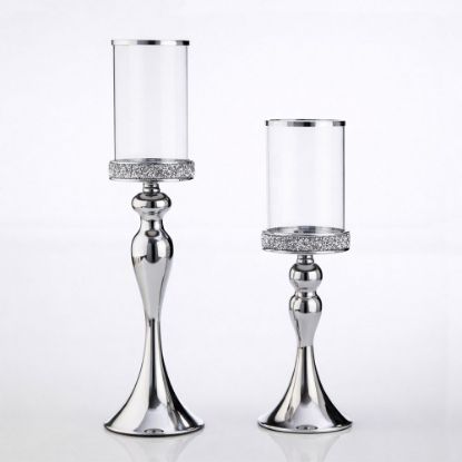 Σετ λαμπάδων γάμου με κρυστάλλινα κηροπήγια, σε ασημί χρώμα