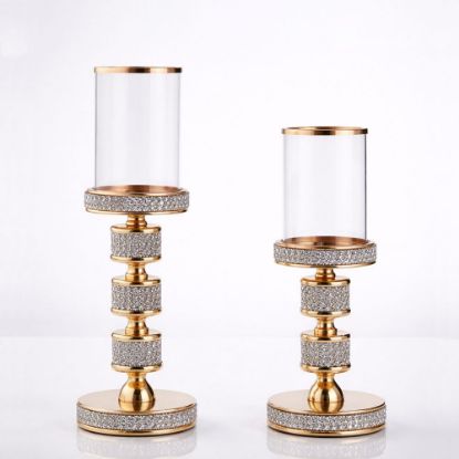Σετ λαμπάδων γάμου με κρυστάλλινα κηροπήγια και χρυσές λεπτομέρειες