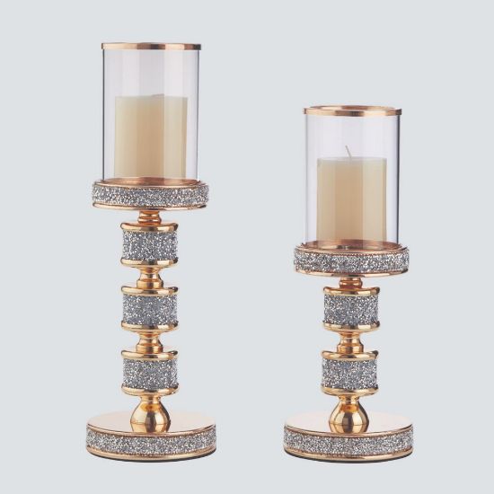 Σετ λαμπάδων γάμου με κρυστάλλινα κηροπήγια, χρυσές λεπτομέρειες και εκρού αρωματικά κεριά