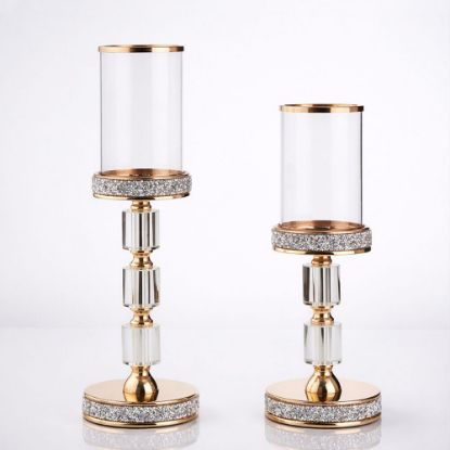 Σετ λαμπάδων γάμου με κρυστάλλινα κηροπήγια και χρυσές λεπτομέρειες