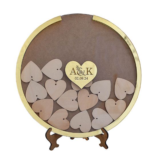 ξύλινο ευχολόγιο γάμου με καρδιές και βάση