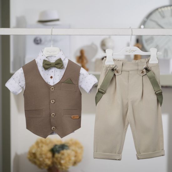 Βαπτιστικό σετ για αγόρι σε μπεζ-λαδί αποχρώσεις