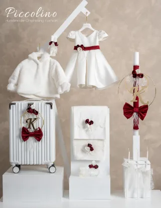 Εικόνα της Πακέτο βάπτισης για κορίτσι Piccolino PKT-CARLA-IVORY-RED-FUR-VALITSA